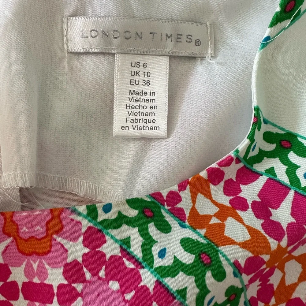 London Times Sleeveless Shift Dress Size 6 Bright Pink Green Geometric Print - Picture 4 of 4